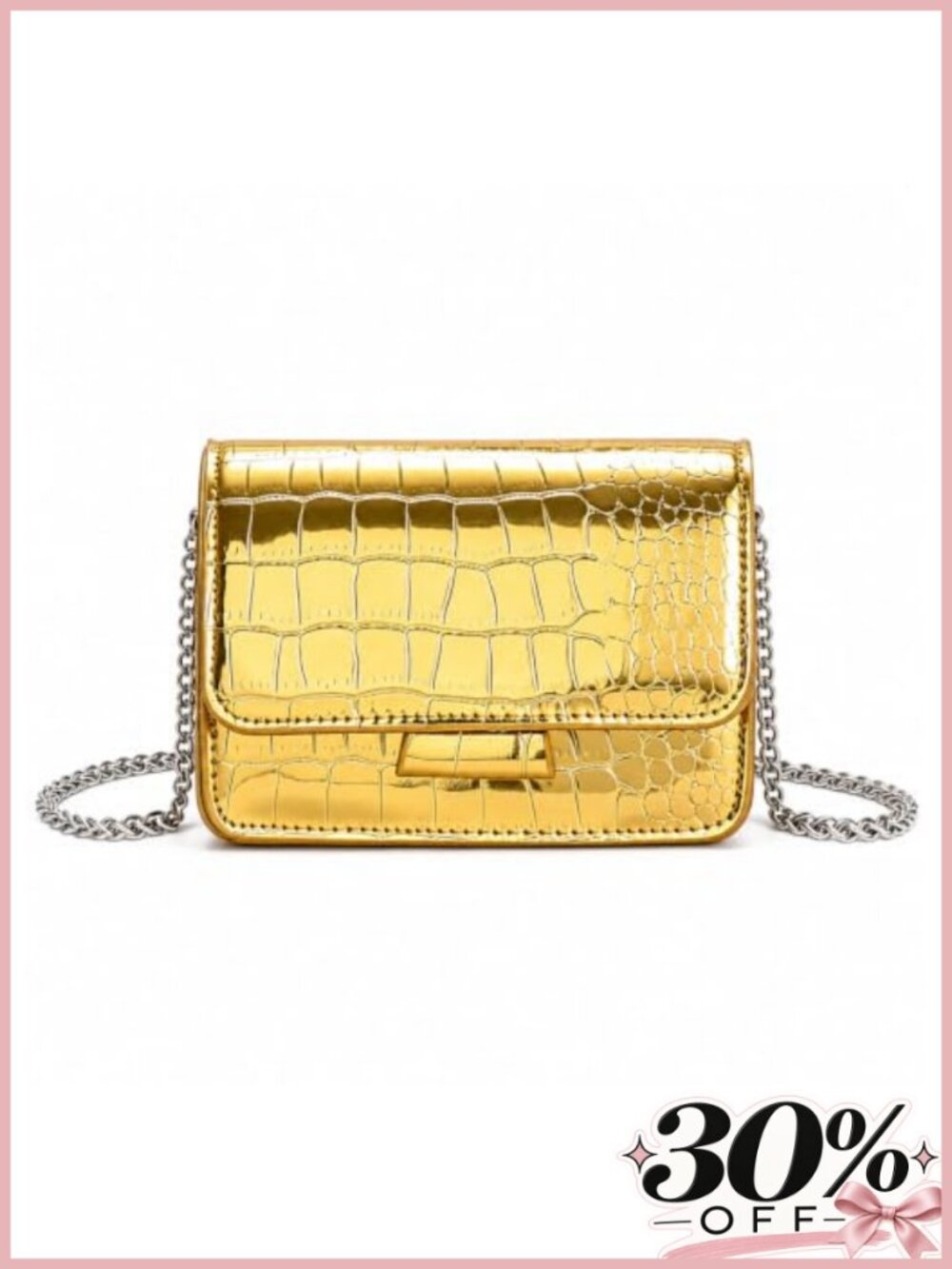 Mini Crossbody Bag Patent Leather Crocodile Purse Detachable Chain Strap